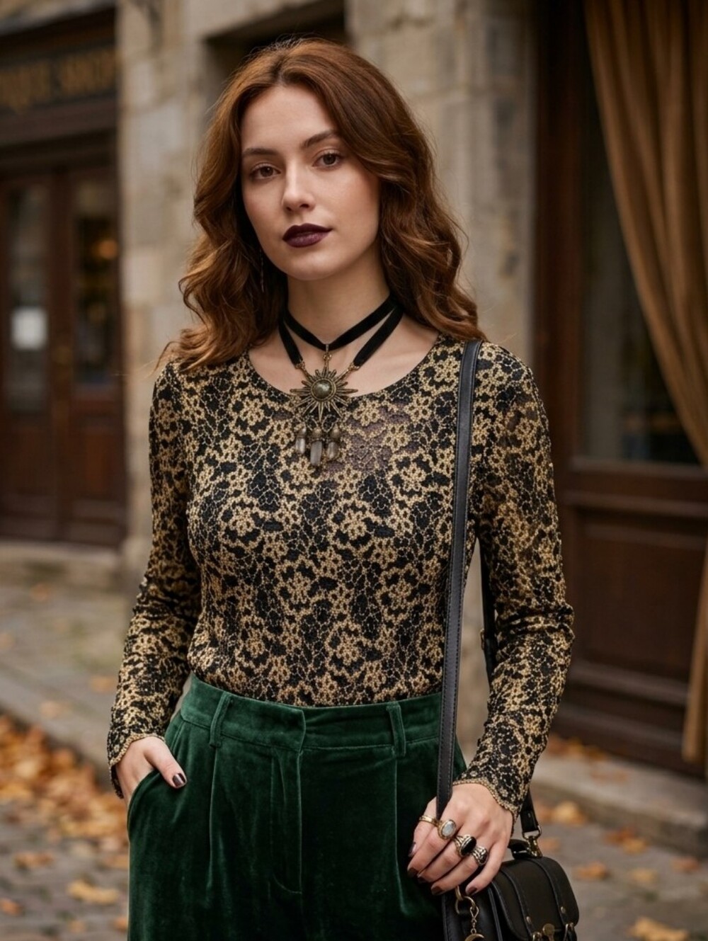 Vintage Dark Romance Whimsigoth Metallic Gold Black Lace Top  Mob Wife Baroque